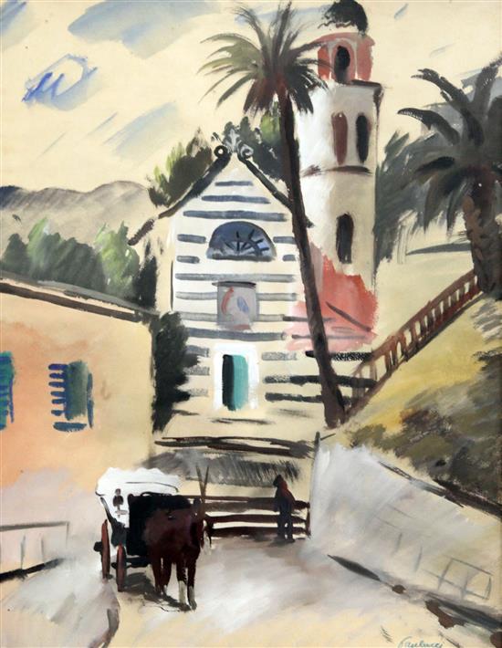 Enrico Paulucci (1901-1999) Church of Portofino, 15.5 x 12.5in.